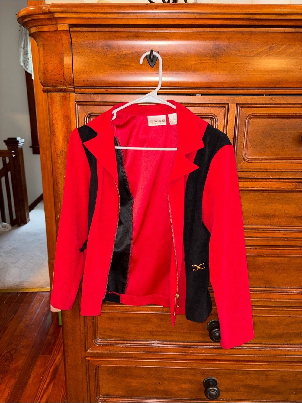 Vintage Fashion Bug Red & Black Zip Front Stretch Jacket Blazer Size 6